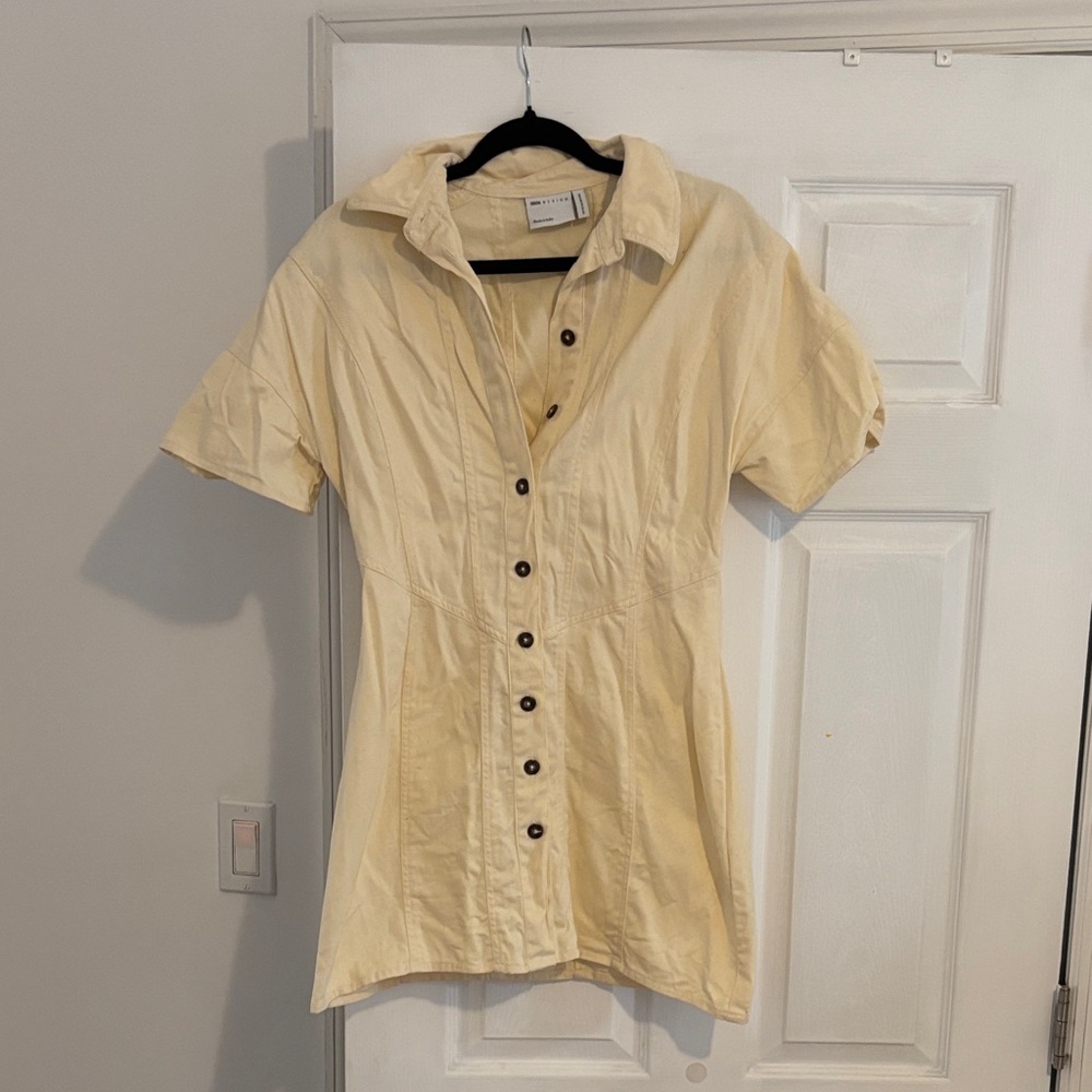 Cream Button-Front Short Sleeve Shirt Dress